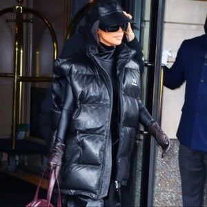 Kimberly Puffer Vest, Quilted Cap Sleeve Collar Faux Leather Long Vest